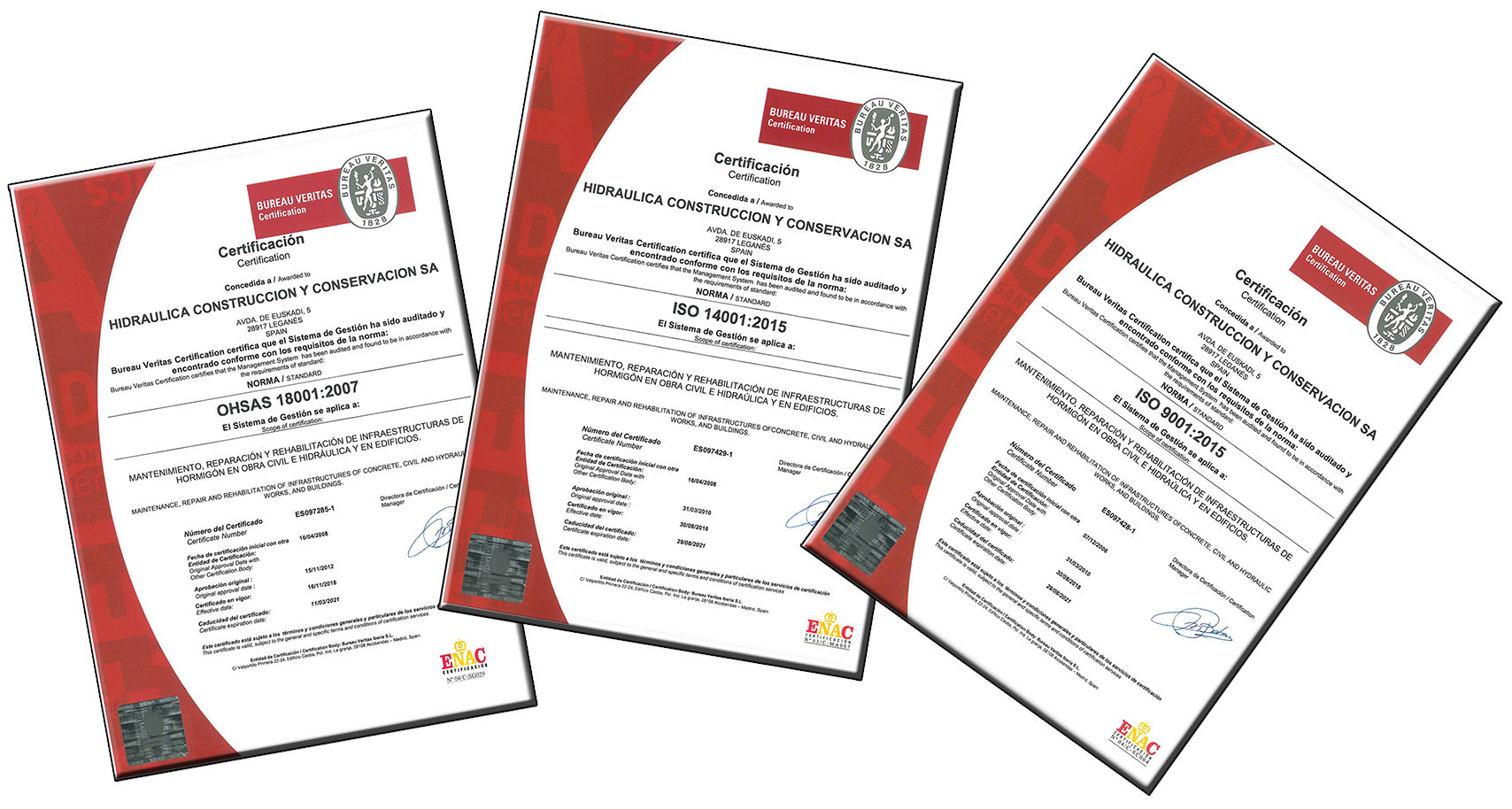 HCC renueva los Certificados de Calidad y Medio Ambiente adaptándose a las ISO 9001 y 14001; 2015