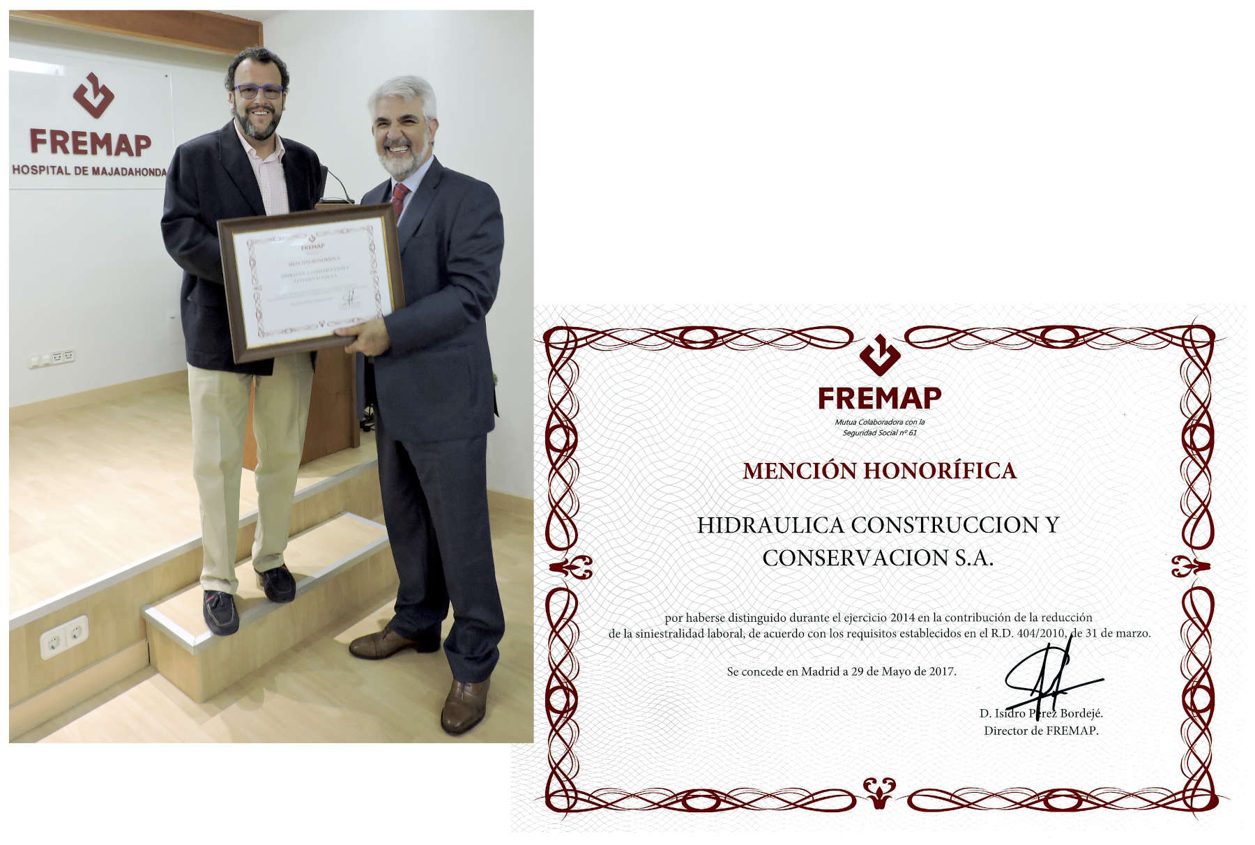Entrega Mención Honorífica de FREMAP a HCC Baja Accidentabilidad 2017